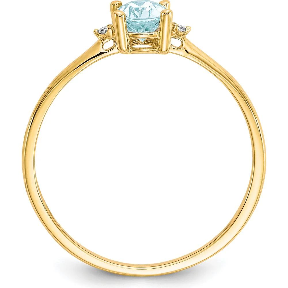 14K Yellow Gold Aquamarine and Diamond Birthstone Ring - 0.43 Carat Aquamarine, 0.008 Carat Diamond - Size 6 by Oro Pregiato - Image 2