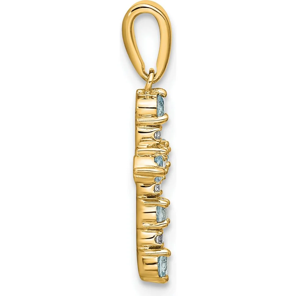 14K Yellow Gold Aquamarine and Diamond Cross Pendant - 0.50 Carat Total Aquamarine Weight, 0.12 Carat Total Diamond Weight by Oro Pregiato - Image 2