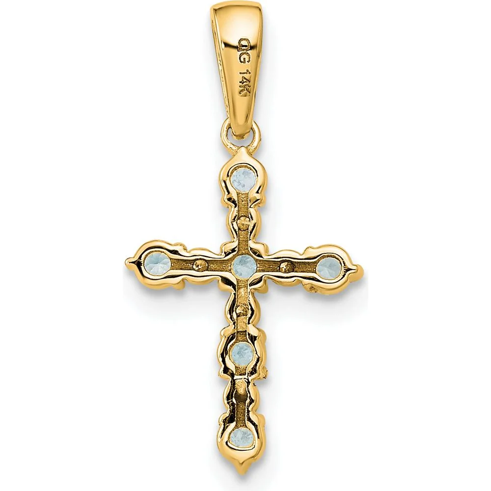 14K Yellow Gold Aquamarine and Diamond Cross Pendant - 0.50 Carat Total Aquamarine Weight, 0.12 Carat Total Diamond Weight by Oro Pregiato - Image 3