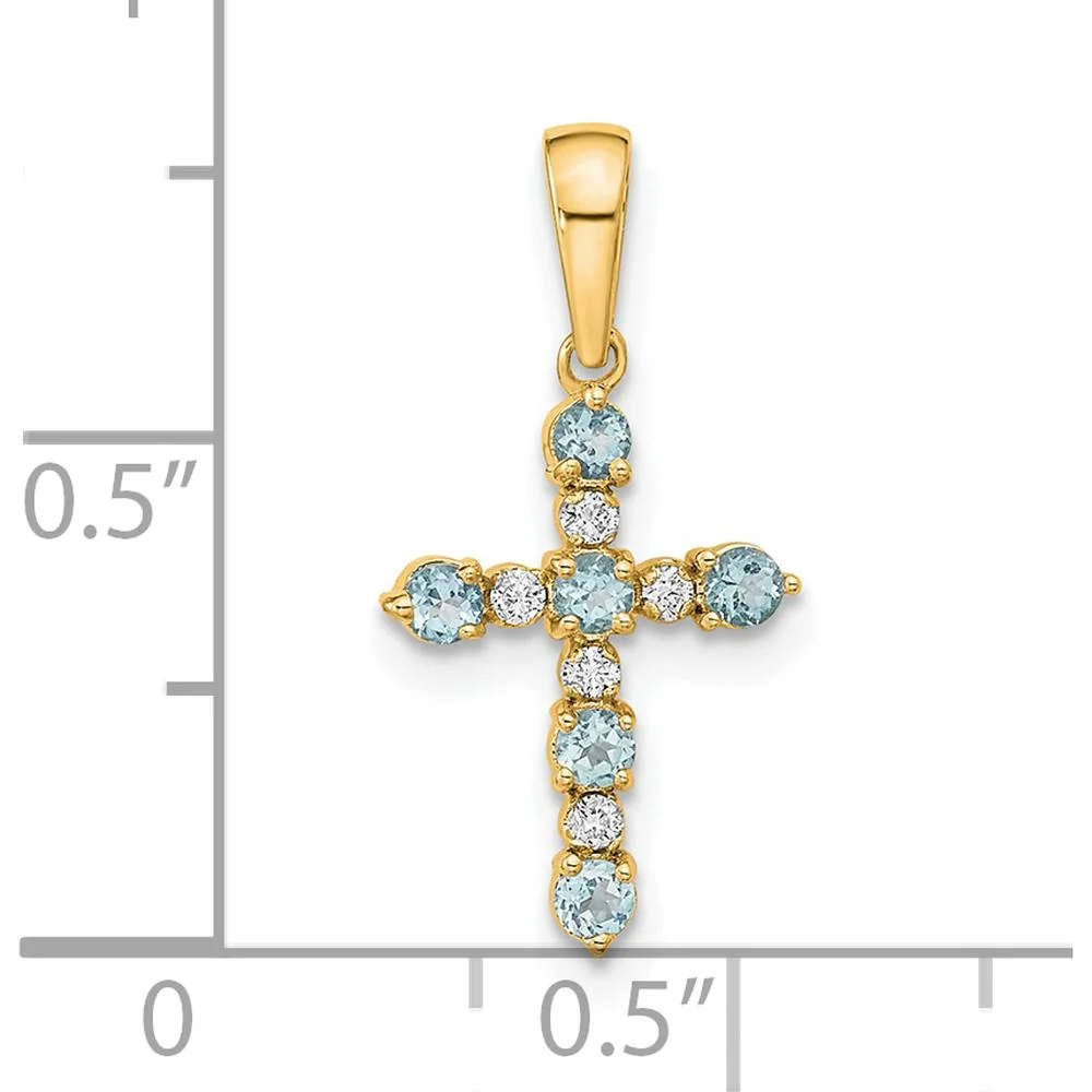 14K Yellow Gold Aquamarine and Diamond Cross Pendant - 0.50 Carat Total Aquamarine Weight, 0.12 Carat Total Diamond Weight by Oro Pregiato - Image 4