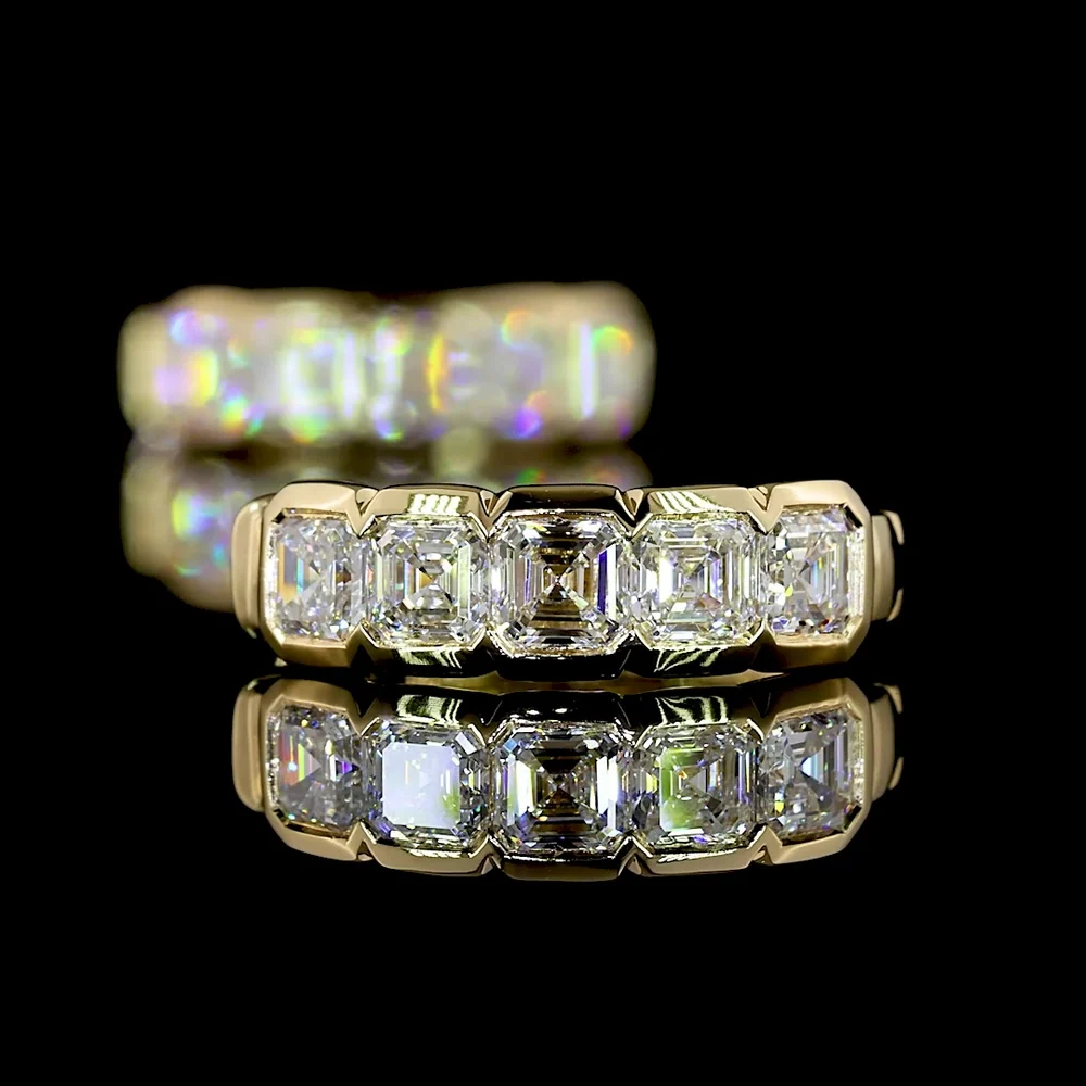 14K Yellow Gold Asscher Cut Lab Diamond Huggie Earrings - Half Bezel Set, E-F VS Clarity, 0.97 Carat Total Weight - Covaloro Fine Jewelry - Image 4