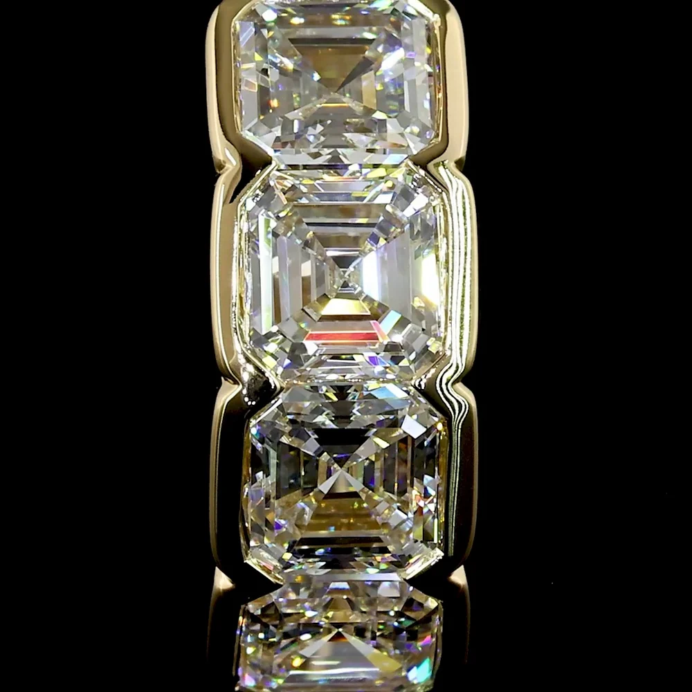 14K Yellow Gold Asscher Cut Lab Diamond Huggie Earrings in Half Bezel Setting - 2.02 Carats Total Diamond Weight - Covaloro Fine Jewelry - Image 3