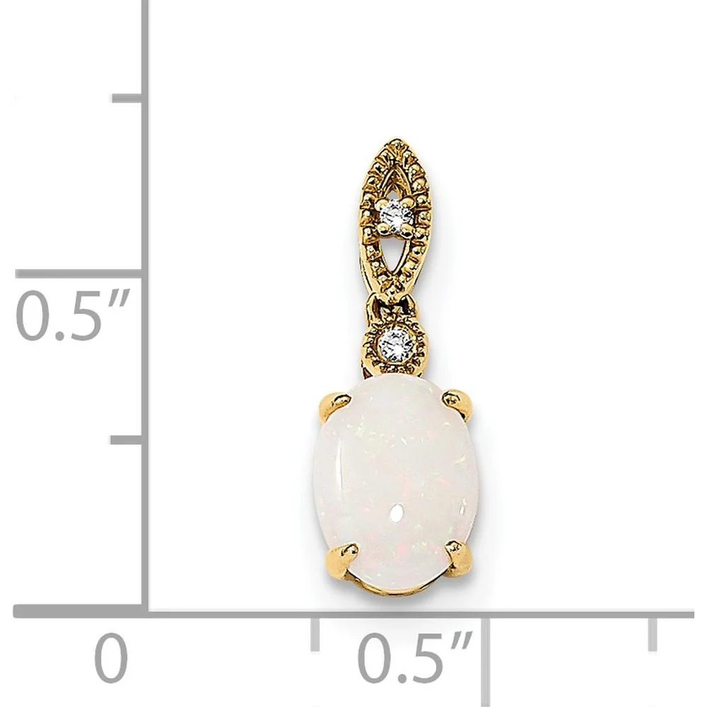 14K Yellow Gold Austrian Opal and Diamond Pendant with Oval Opal and Round Diamonds - 0.73 Carat Total Weight by Monteluci Fine Jewelry - Image 3