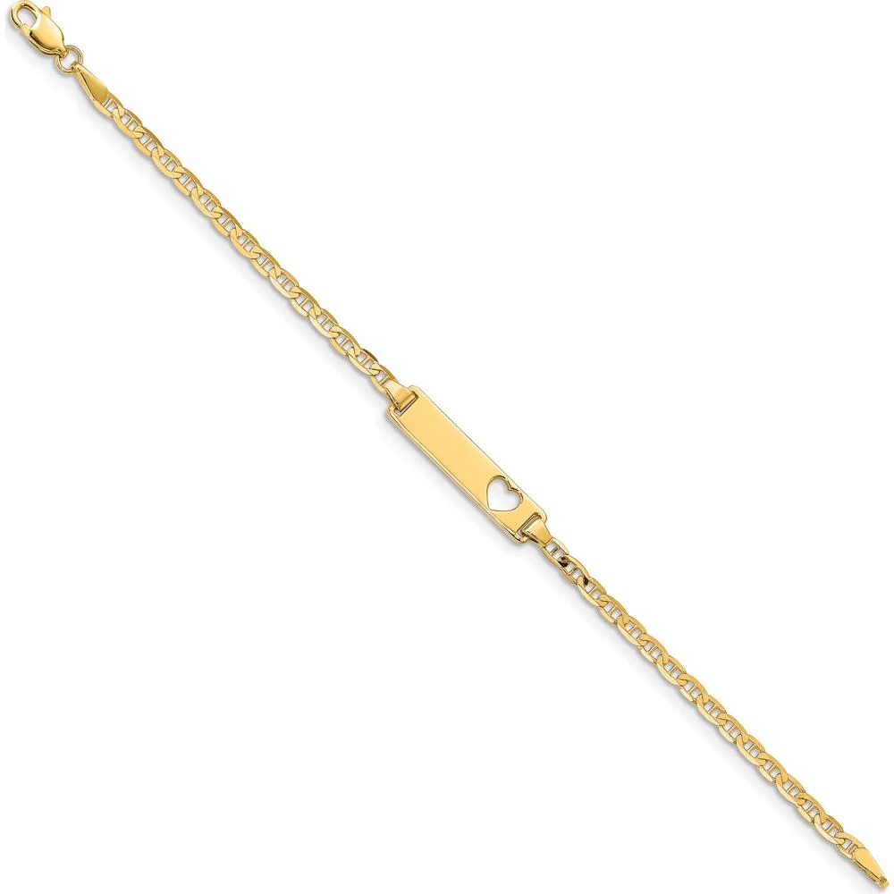 14K Yellow Gold Baby/Child ID Bracelet with Cut-out Heart and Anchor Chain Design - 6" by Oro Pregiato - Image 2