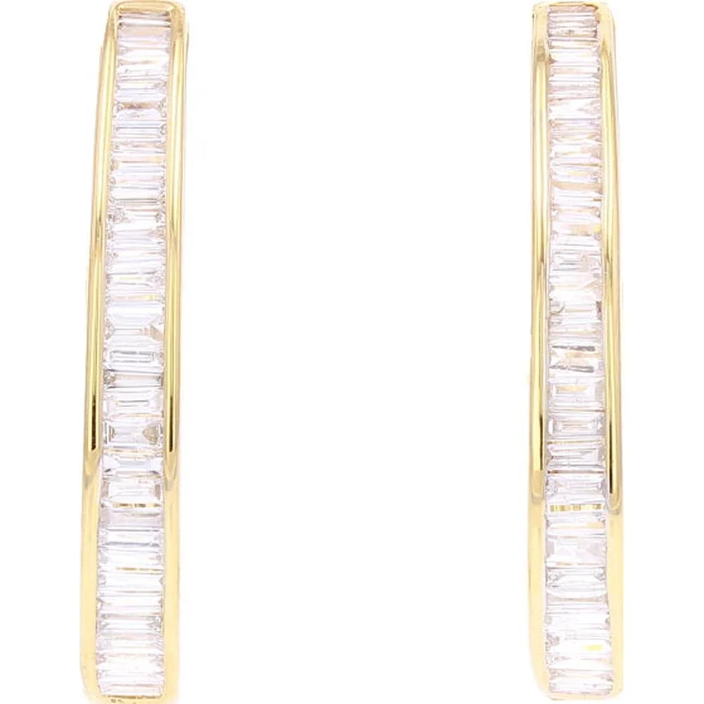 14K Yellow Gold Baguette Diamond Line Earrings - 1.00 Carat Total Diamond Weight
