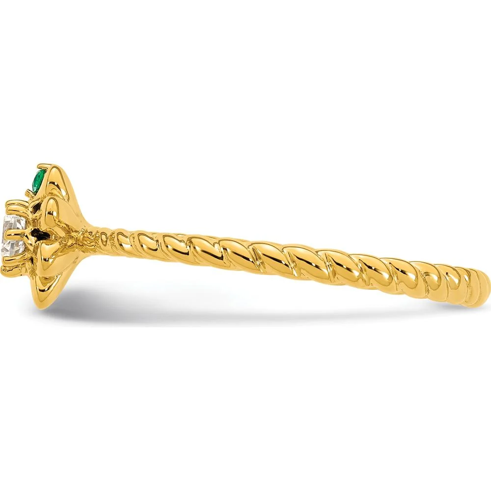 14K Yellow Gold Birthstone Flower Ring with Diamond and Peridot - Personalizable Mother's Semi-Mount - Size 7 by Oro Pregiato - Image 4