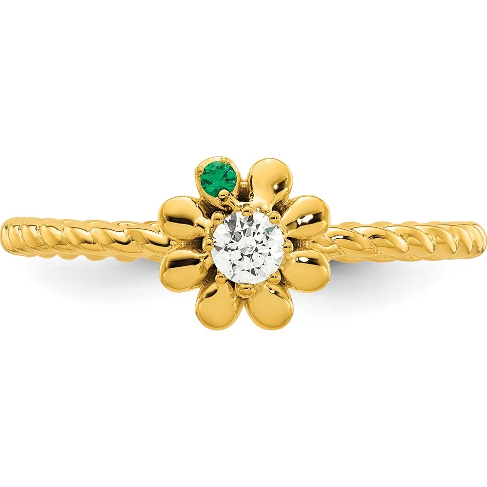 14K Yellow Gold Birthstone Flower Ring with Diamond and Peridot - Personalizable Mother's Semi-Mount - Size 7 by Oro Pregiato - Image 5