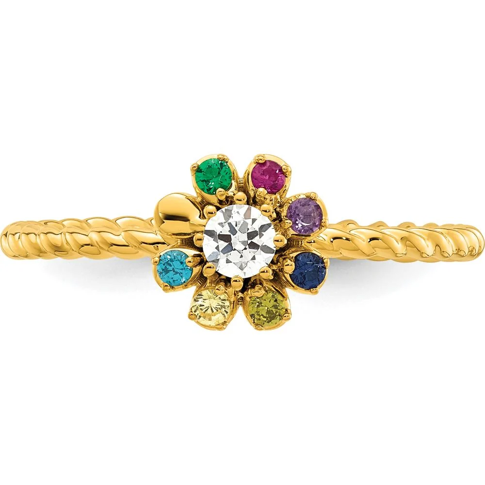 14K Yellow Gold Birthstone Flower Ring with Diamond Center - Size 7 by Oro Pregiato - Image 5