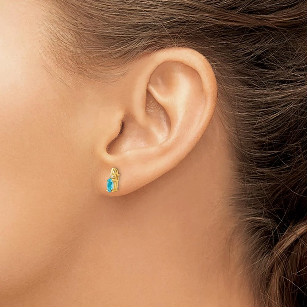 14K Yellow Gold Blue Topaz and Diamond Button Earrings - 0.30 Carat Blue Topaz, 0.01 Carat Diamond by Oro Pregiato - Image 3
