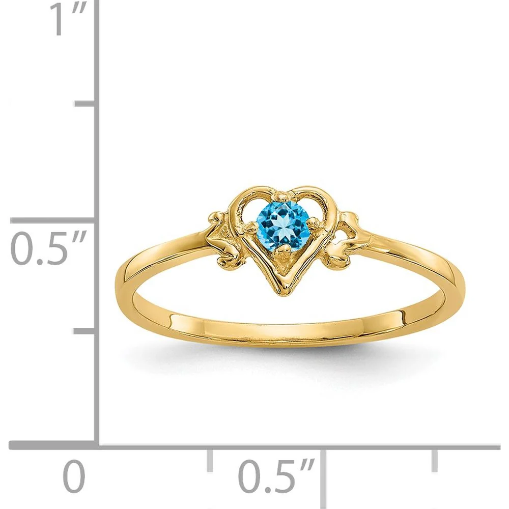 14K Yellow Gold Blue Topaz Birthstone Heart Ring - 0.11 Carat Swiss Blue Topaz - Size 7 by Oro Pregiato - Image 3