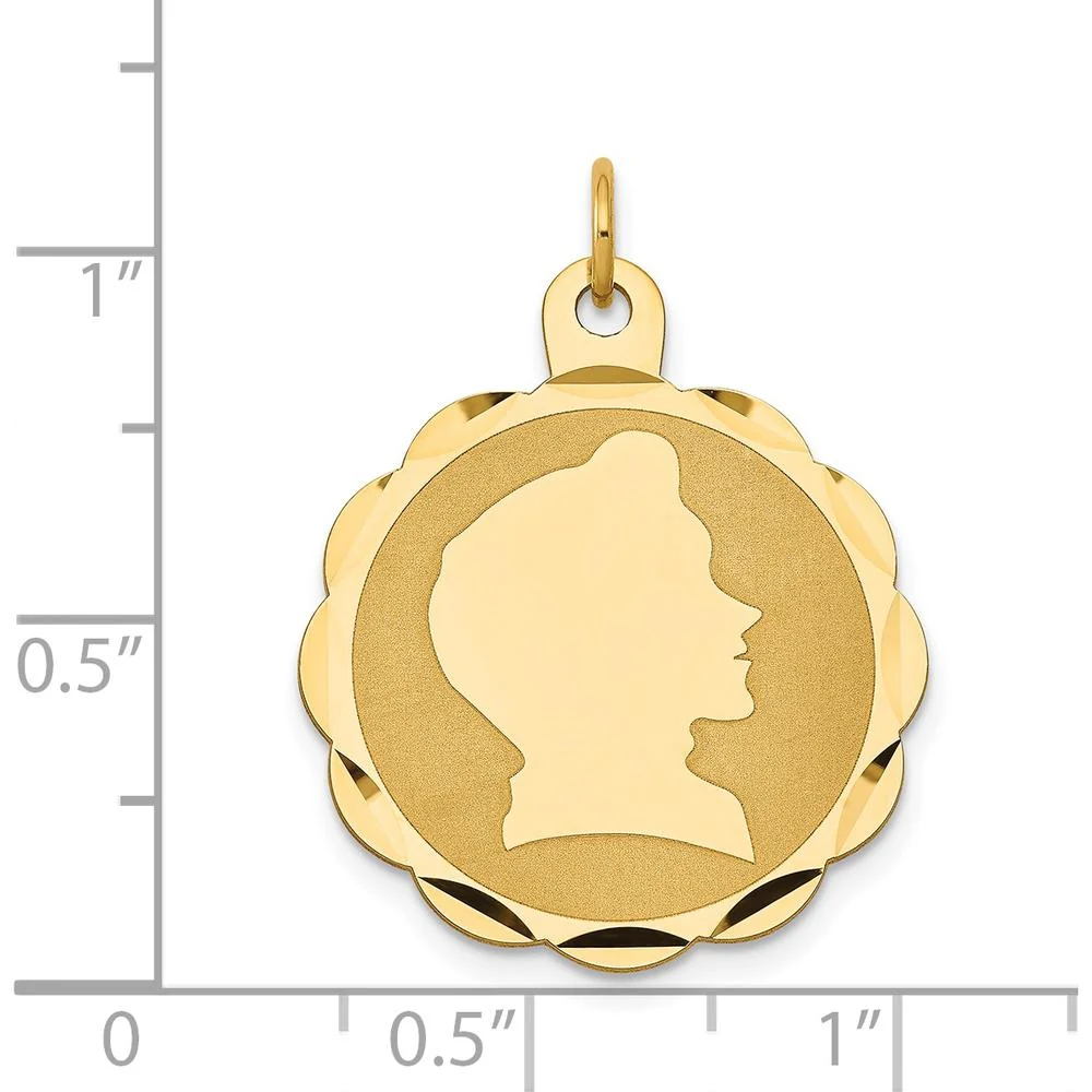 14K Yellow Gold Boy Head Engravable Scalloped Disc Charm - Personalized Pendant by Oro Pregiato - Image 3