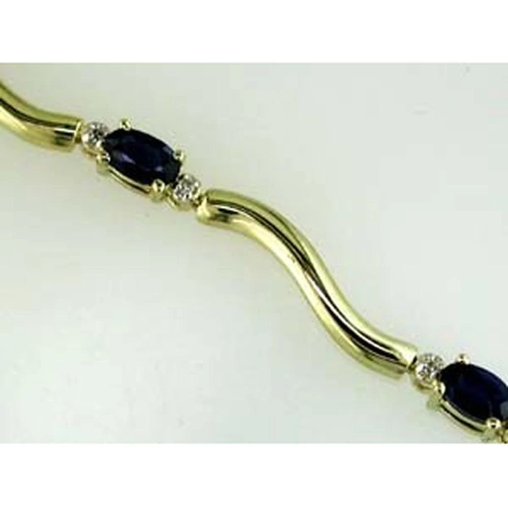 14K Yellow Gold Bracelet with Oval Sapphires and Round Diamond Accents - 1.95 Carat Total Sapphire Weight and 0.09 Carat Total Diamond Weight - Royal Jewelry