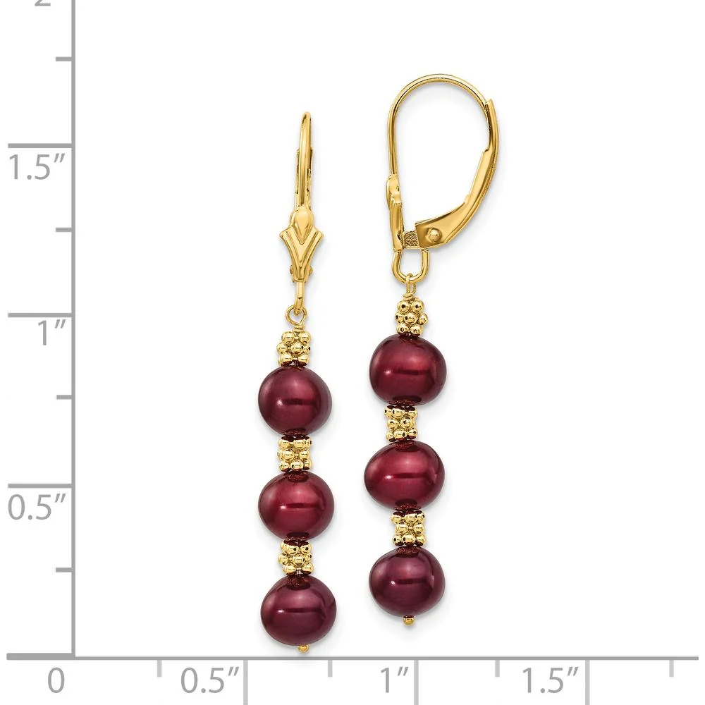 14K Yellow Gold Brown Semi-Round Freshwater Cultured Pearl Dangle Earrings by Monteluci Fine Jewelry - Image 4