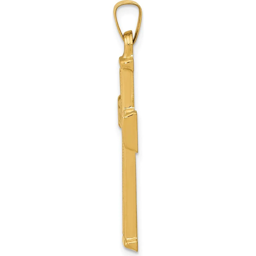 14K Yellow Gold Brushed and Polished Latin Cross Pendant - 35.5mm Length by Oro Pregiato - Image 2