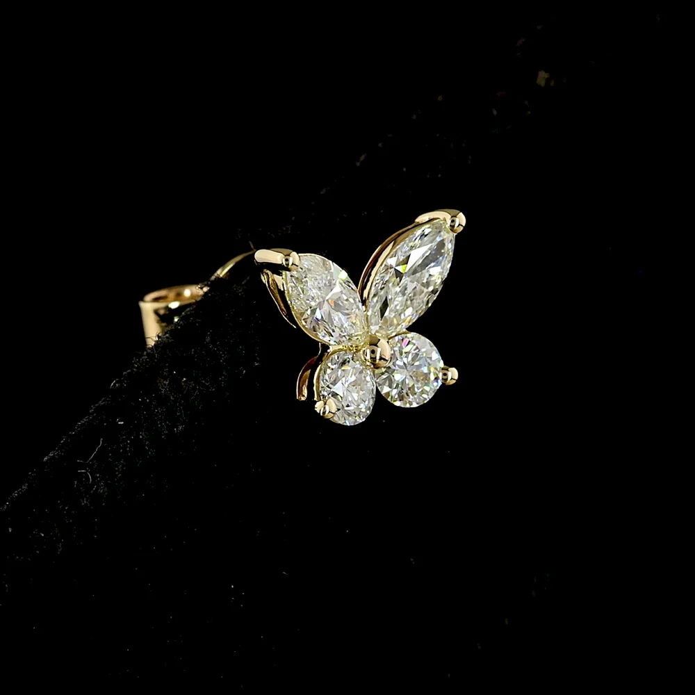 14K Yellow Gold Butterfly Stud Earrings with Marquise and Brilliant Cut Lab Diamonds - 0.66 Carat Total Weight - Covaloro Fine Jewelry - Image 4