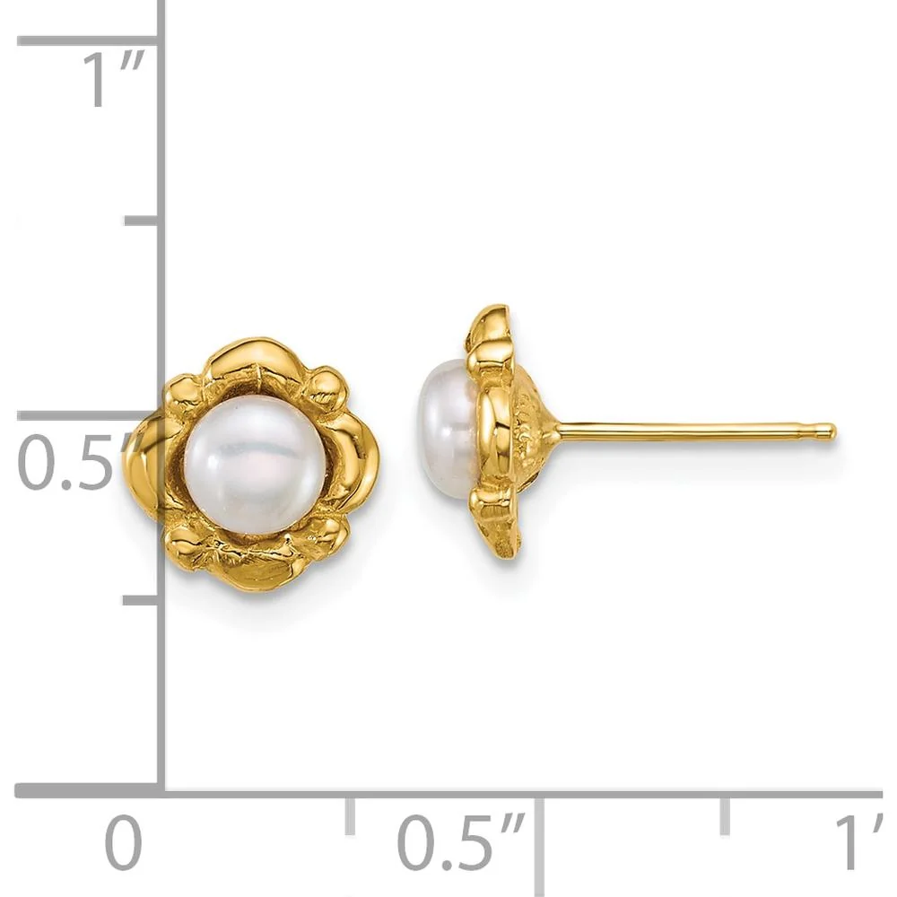 14K Yellow Gold Button Freshwater Cultured Pearl Post Earrings - 4-5mm by Monteluci Fine Jewelry - Image 3