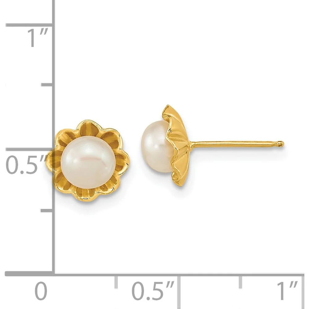 14K Yellow Gold Button Freshwater Cultured Pearl Post Earrings - 5-6mm Pearls by Monteluci Fine Jewelry - Image 4