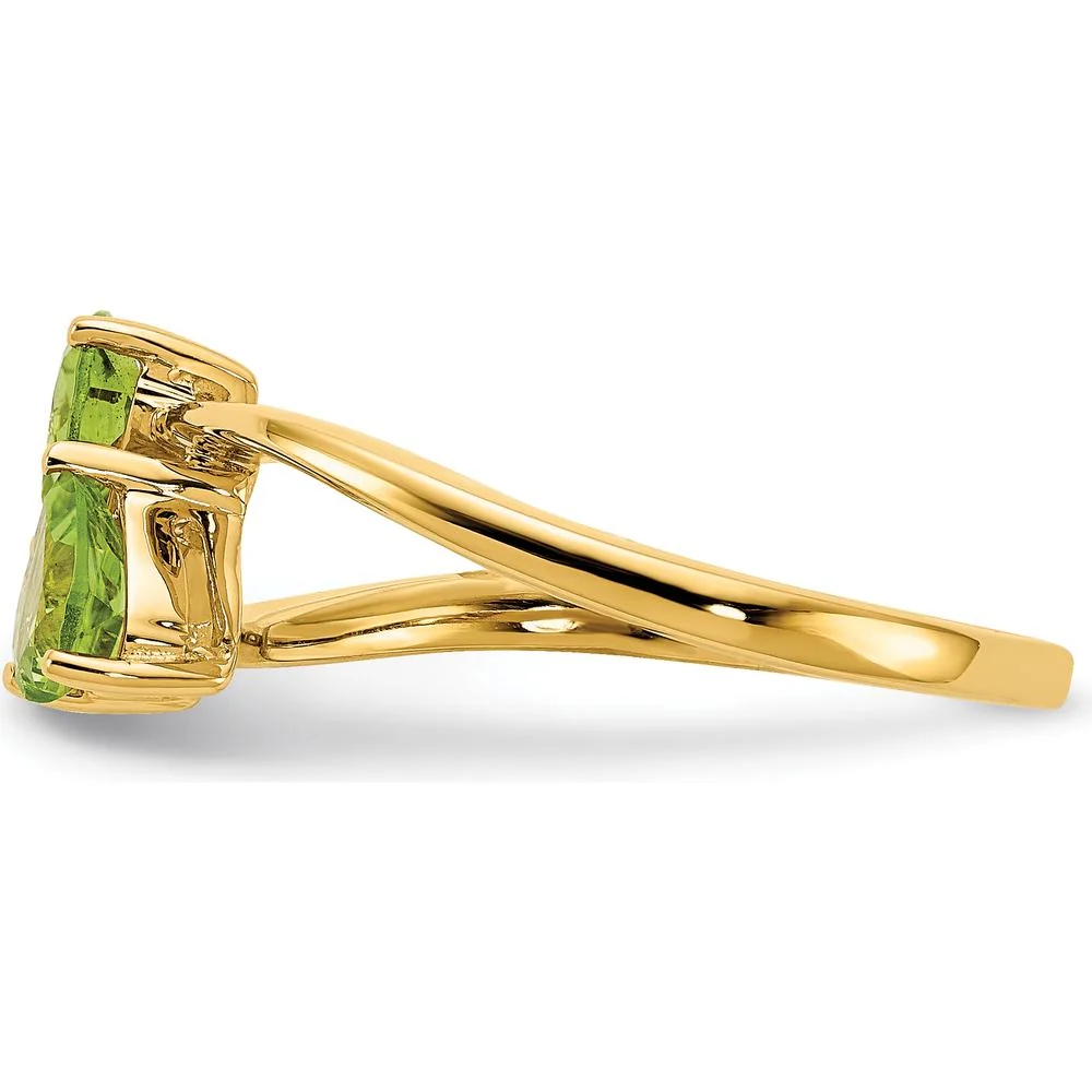 14K Yellow Gold Bypass Ring with Two 5mm Heart-Shaped Peridots - 0.48 Carat Total Gem Weight - Size 6 by Monteluci Fine Jewelry - Image 4