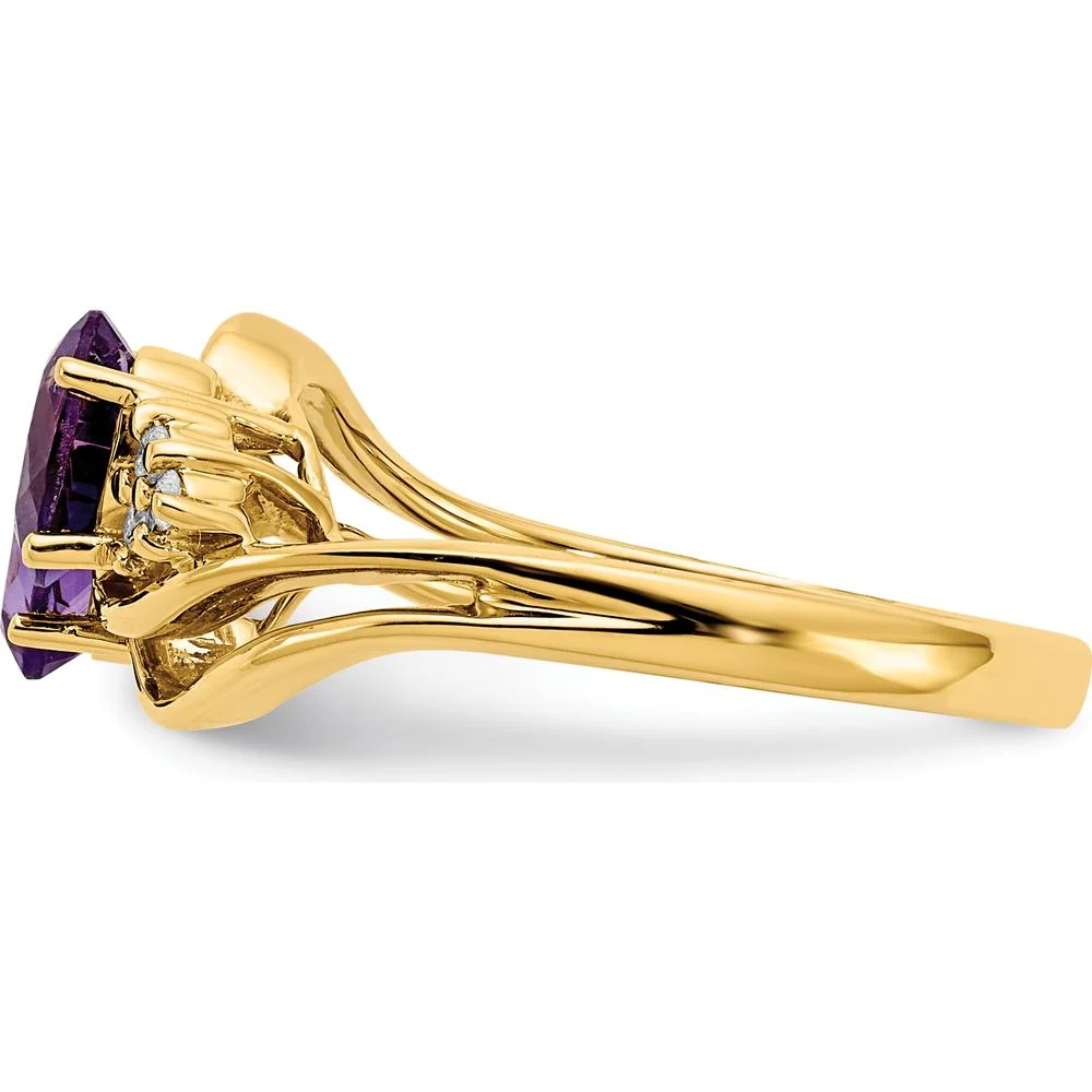 14K Yellow Gold Bypass Ring with Two 6x4mm Oval Amethysts and Diamond Accents - 0.42 Carat Total Gem Weight - Size 6 by Monteluci Fine Jewelry - Image 4