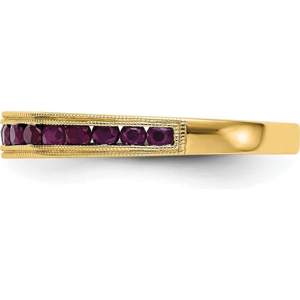 14K Yellow Gold Channel-Set Ruby Milgrain Band Ring with 17 Round Rubies - 0.34 Carat Total Ruby Weight - Size 7 by Luciano & Cie - Image 3