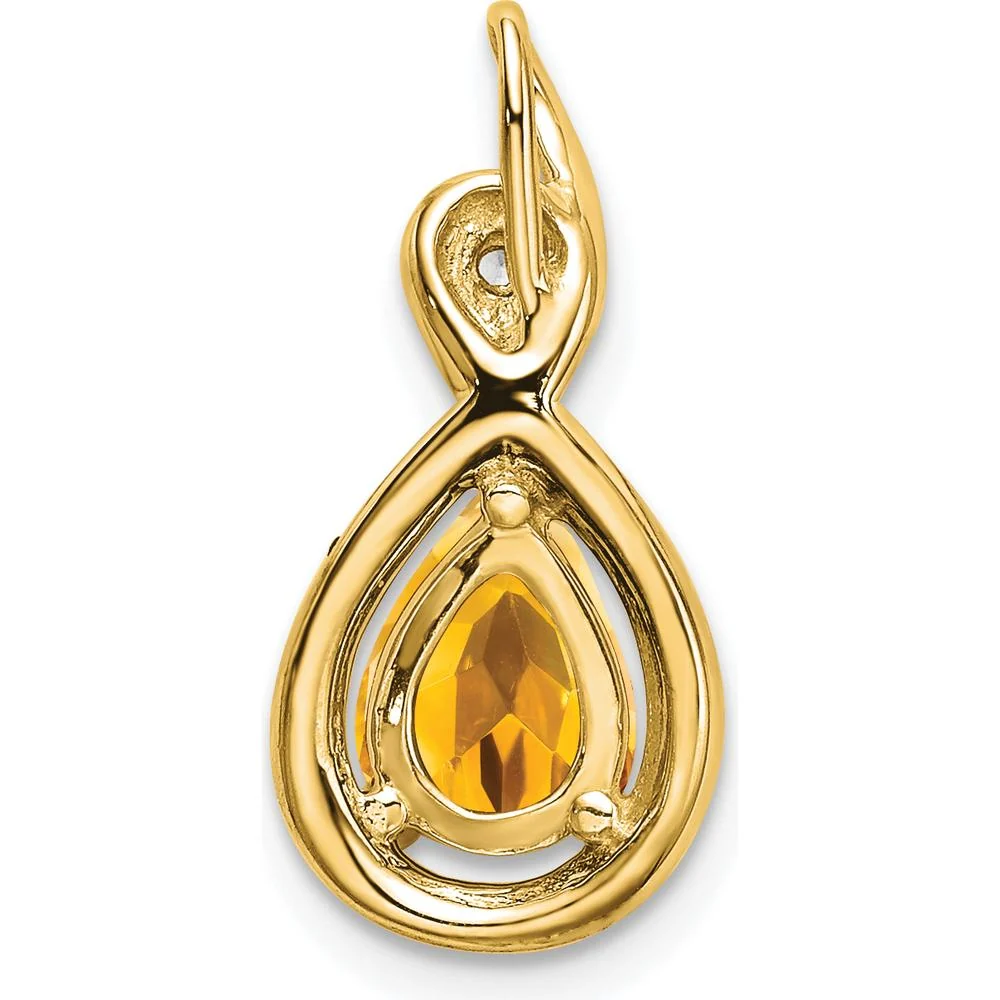 14K Yellow Gold Citrine and Diamond Pendant Charm with Pear and Round Stones - 0.82 Carat Total Weight by Lumare Gioia - Image 4