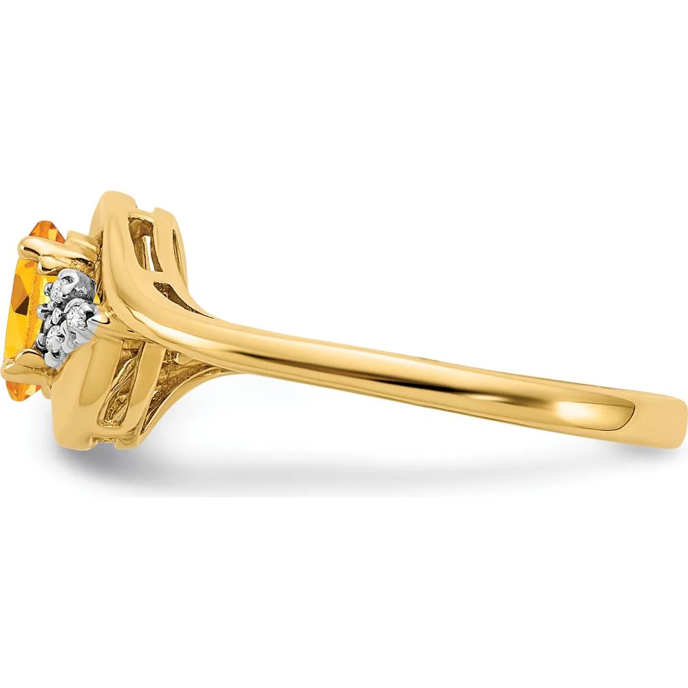 14K Yellow Gold Citrine and Diamond Ring with Oval Citrine - 0.48 Carat Citrine, 0.018 Carat Total Diamond Weight - Size 7 by Oro Pregiato - Image 4