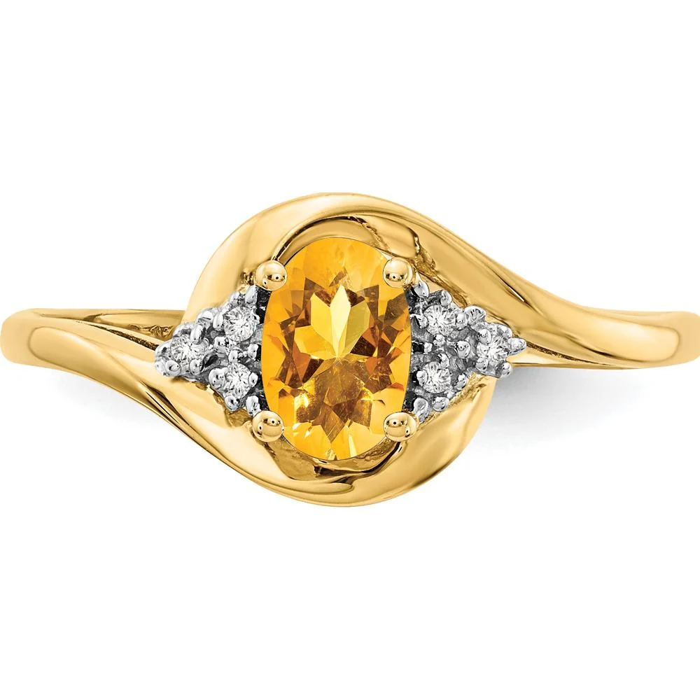 14K Yellow Gold Citrine and Diamond Ring with Oval Citrine - 0.48 Carat Citrine, 0.018 Carat Total Diamond Weight - Size 7 by Oro Pregiato - Image 5