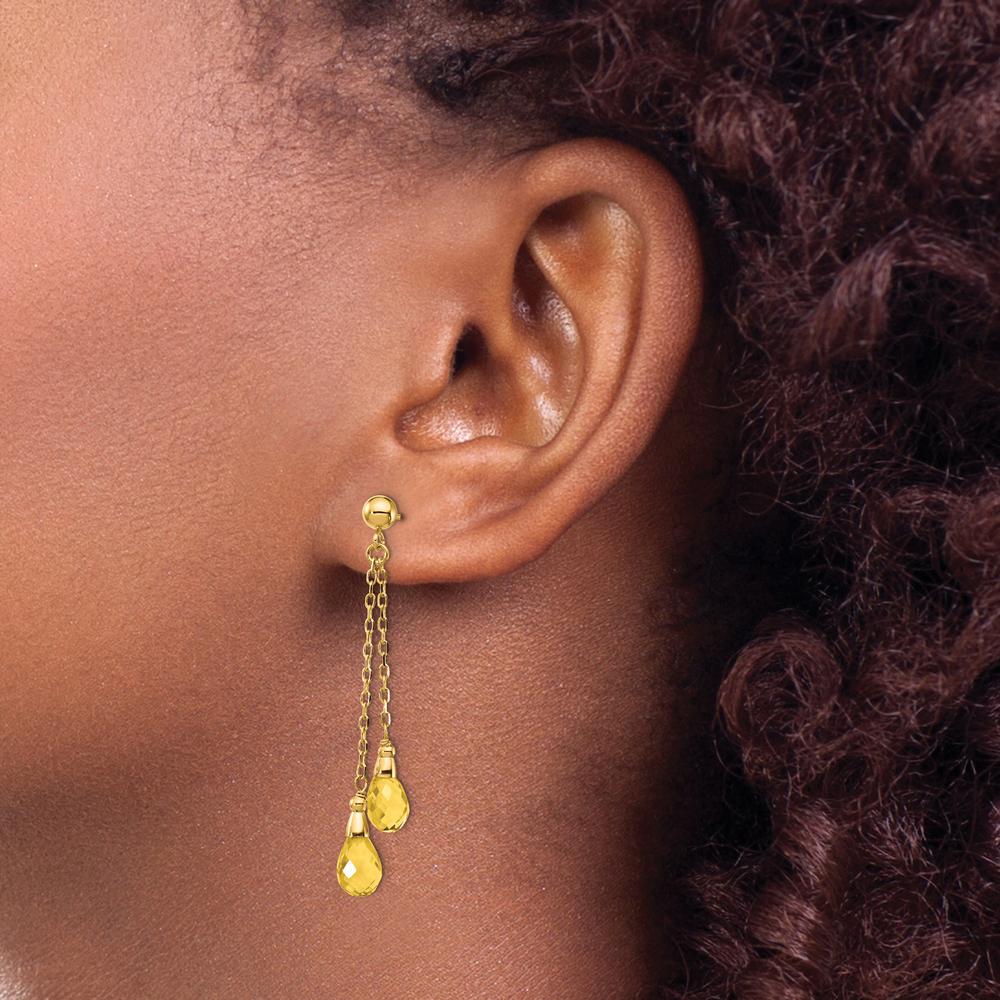 14K Yellow Gold Citrine Dangle Earrings with Pear-Shaped Faceted Stones - 1.50 Carat Total Citrine Weight by Monteluci Fine Jewelry - Image 3