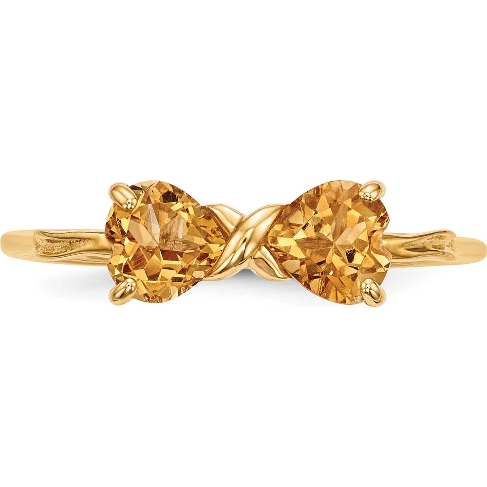 14K Yellow Gold Citrine Heart-Shaped Bow Ring - 10mm Total Stone Size by Oro Pregiato - Image 4