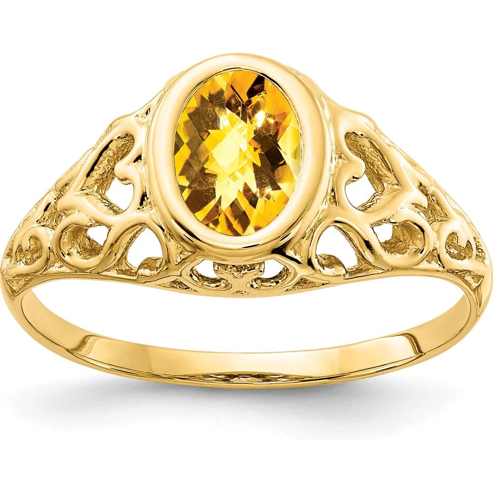 14K Yellow Gold Citrine Ring with 7x5mm Oval Checkerboard Cut - 0.85 Carat Total Citrine Weight - Size 6 by Monteluci Fine Jewelry