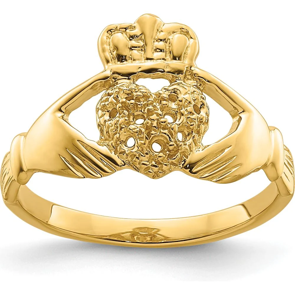 14K Yellow Gold Claddagh Ring Mounting - Customizable Design for Engagement or Personalized Jewelry - Size 6 by Oro Pregiato
