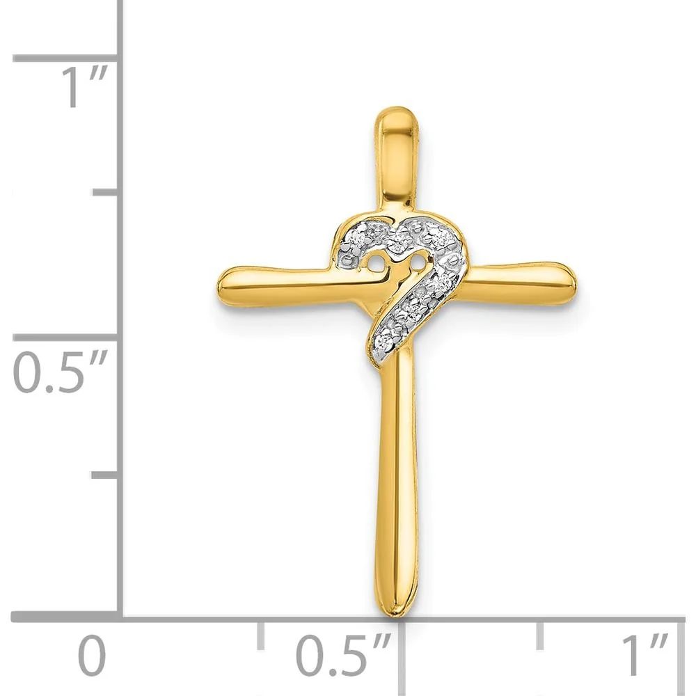 14K Yellow Gold Cross Pendant with Heart Design and Round Diamond Accents - 0.02 Carat Total Diamond Weight by Monteluci Fine Jewelry - Image 4