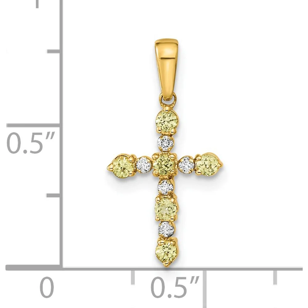 14K Yellow Gold Cross Pendant with Natural Peridot and Diamond Accents - 0.23 Carat Total Peridot Weight, 0.01 Carat Diamond Weight by Oro Pregiato - Image 4