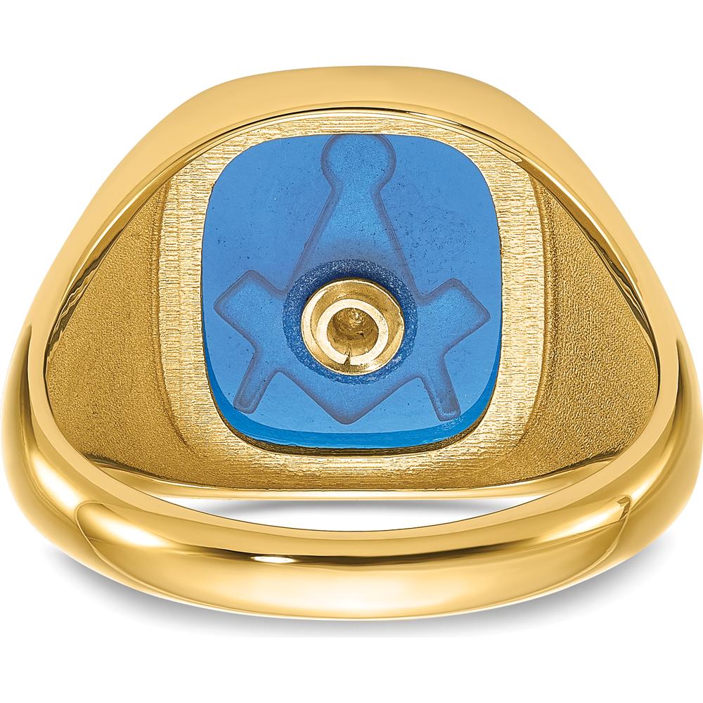 14K Yellow Gold Cushion Blue Spinel Masonic Ring with Antiqued Enamel Detailing - Size 10 by Monteluci Fine Jewelry - Image 5