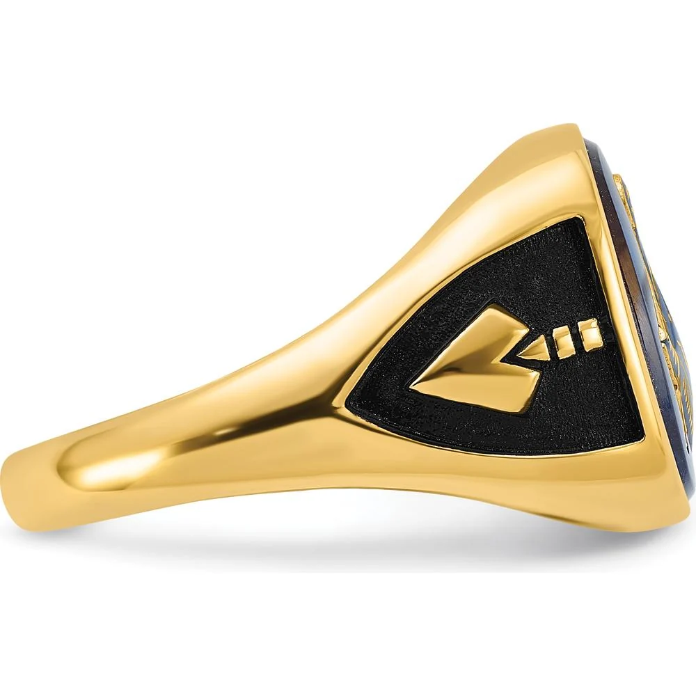 14K Yellow Gold Cushion Blue Spinel Masonic Ring with Antiqued Enamel Detailing - Size 10 by Monteluci Fine Jewelry - Image 9