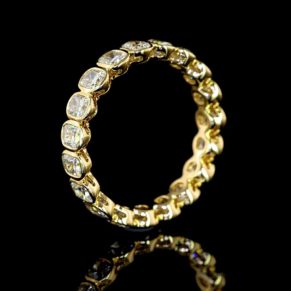 14K Yellow Gold Cushion Cut Lab Diamond Eternity Band with North-South Bezel Setting - 2.32 Carat Total Diamond Weight - Covaloro Fine Jewelry