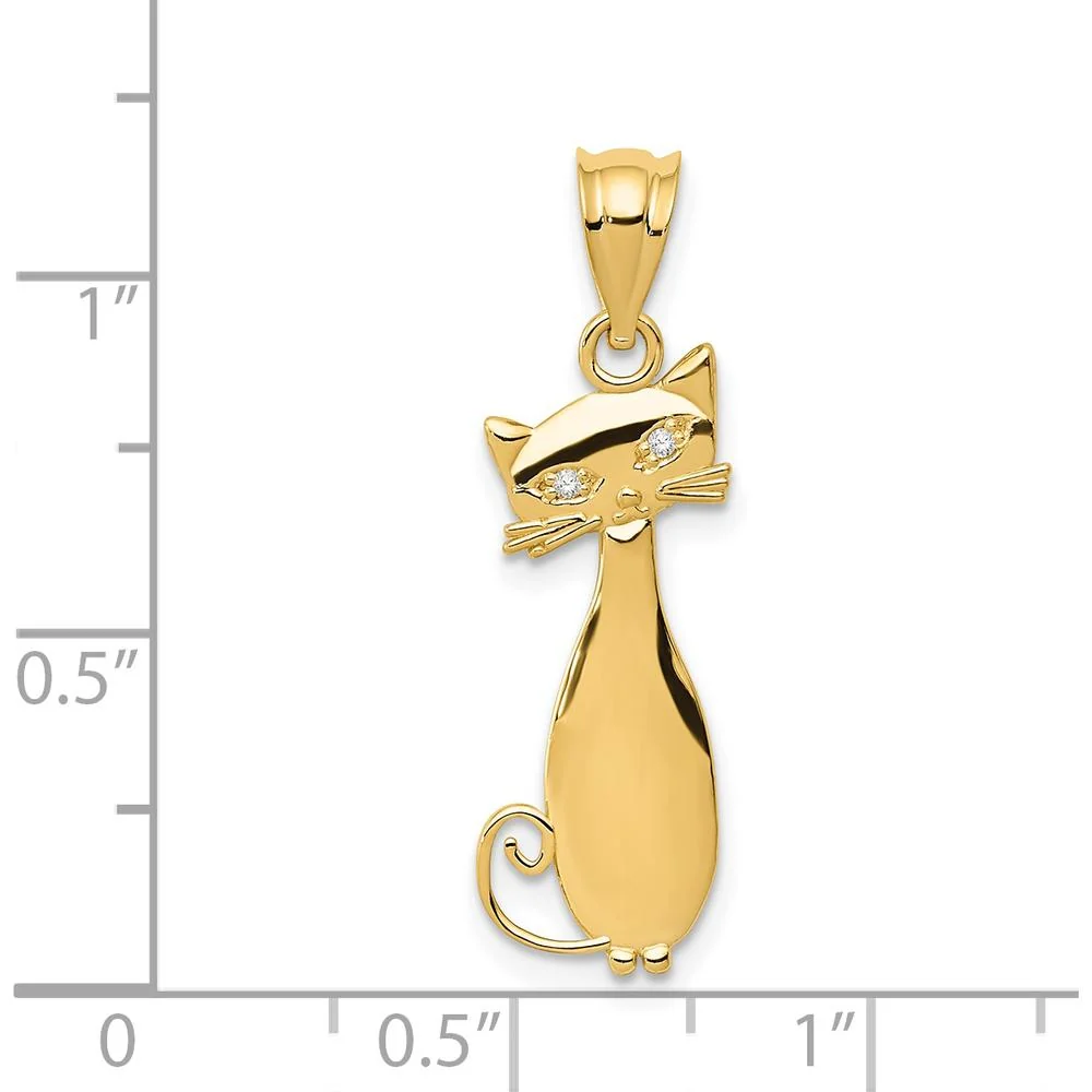 14K Yellow Gold Diamond Cat Pendant with Natural Diamonds - 0.01 Carat Total Diamond Weight by Oro Pregiato - Image 3