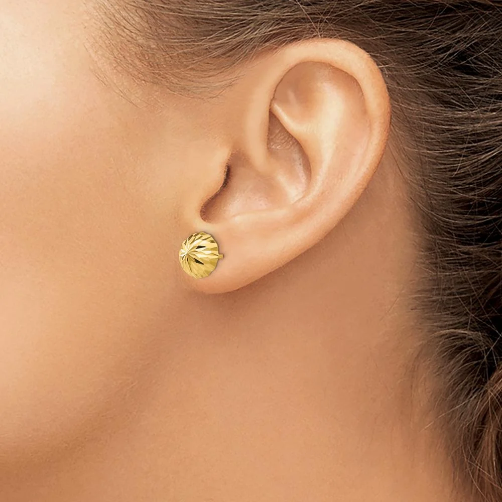 14K Yellow Gold Diamond-Cut 10mm Domed Post Earrings - Polished Finish by Oro Pregiato - Image 3