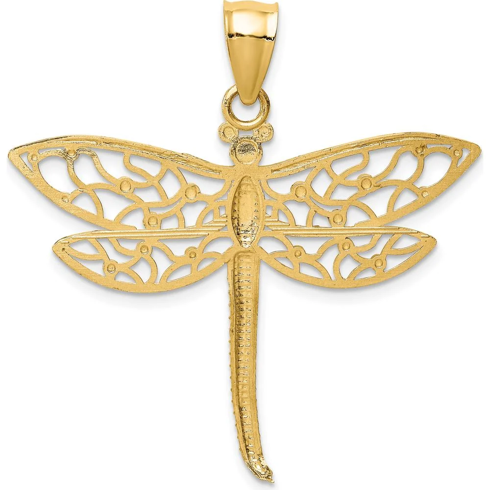 14K Yellow Gold Diamond-Cut Dragonfly Pendant - 37mm Length, 38.5mm Width by Oro Pregiato - Image 4