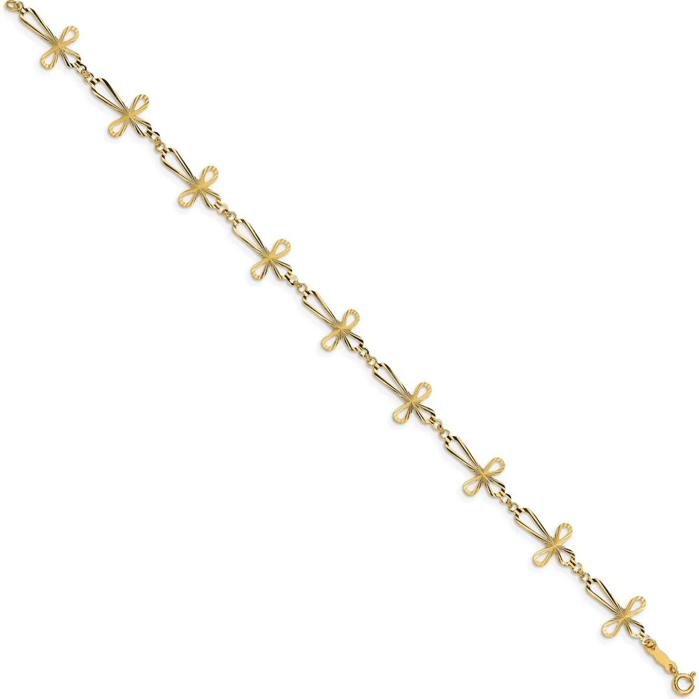 14K Yellow Gold Diamond-Cut Open Cross Bracelet - 7.5" Length by Oro Pregiato - Image 2
