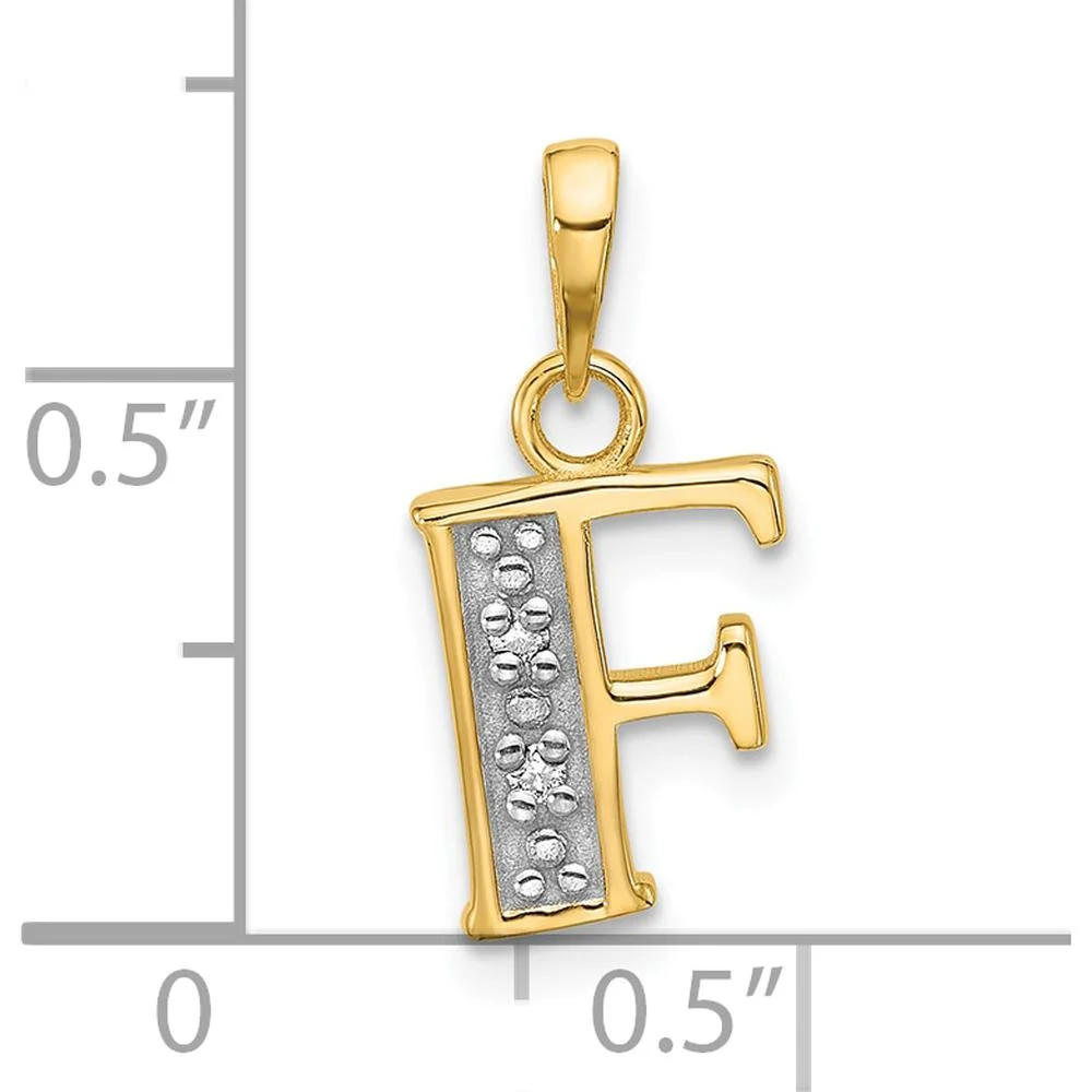 14K Yellow Gold Diamond "F" Initial Pendant with Rhodium Accents - 0.02 Carat Total Diamond Weight by Oro Pregiato - Image 4