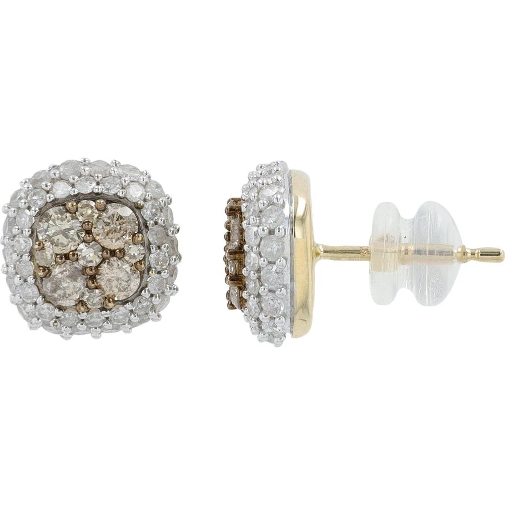 14K Yellow Gold Diamond Halo Stud Earrings - 1.50 Carat Total Diamond Weight - Image 2