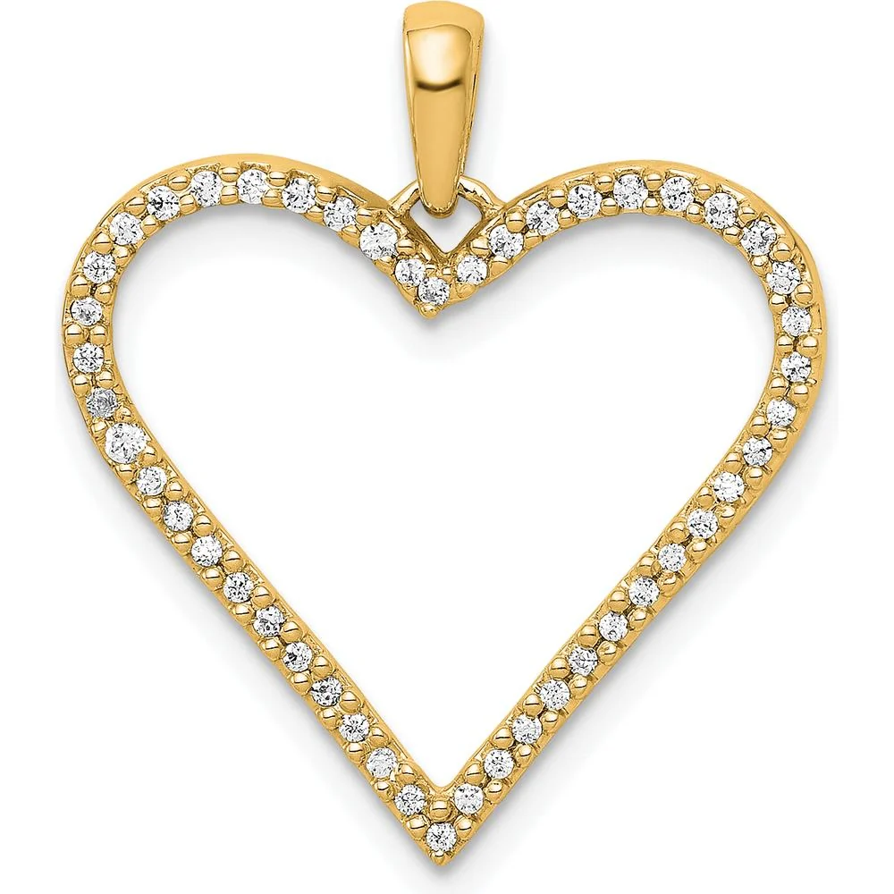 14K Yellow Gold Diamond Heart Pendant - 0.064 Carat Total Diamond Weight by Oro Pregiato