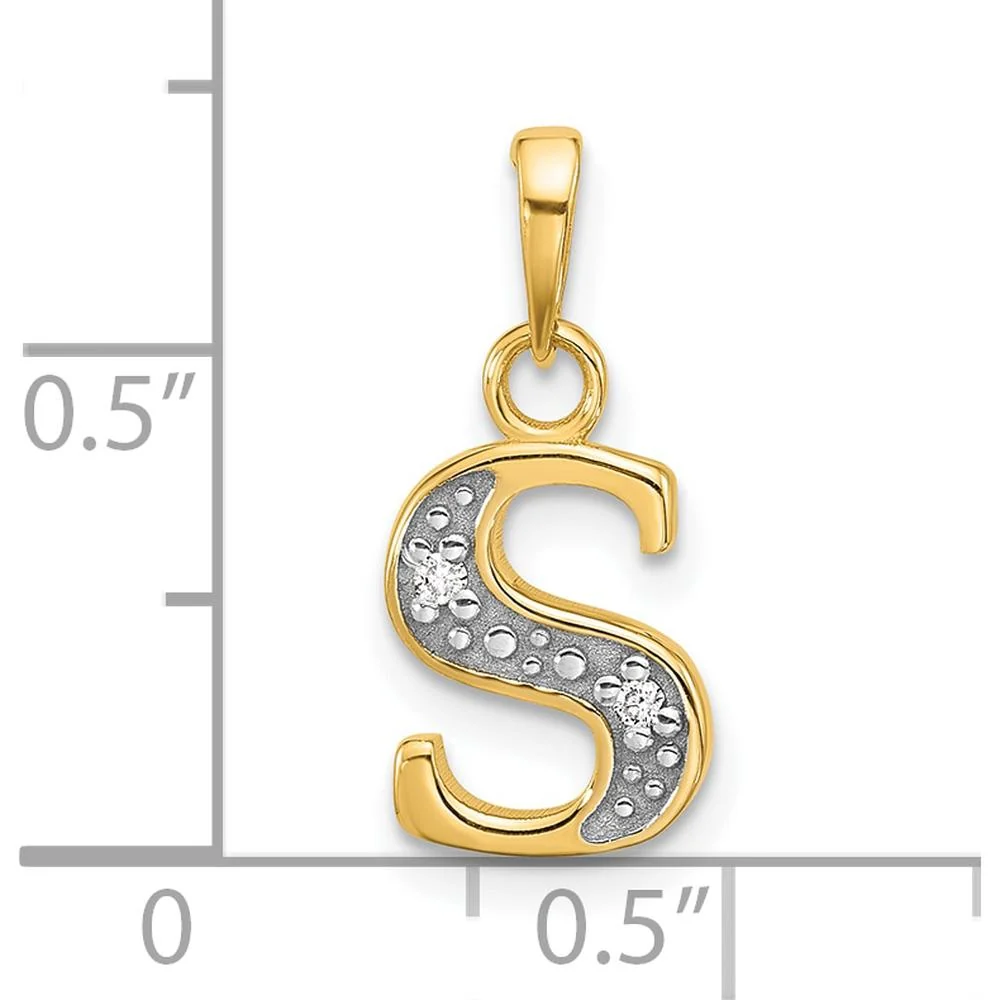14K Yellow Gold Diamond Letter S Initial Pendant with Rhodium Accents - 0.01 Carat Total Diamond Weight by Oro Pregiato - Image 4