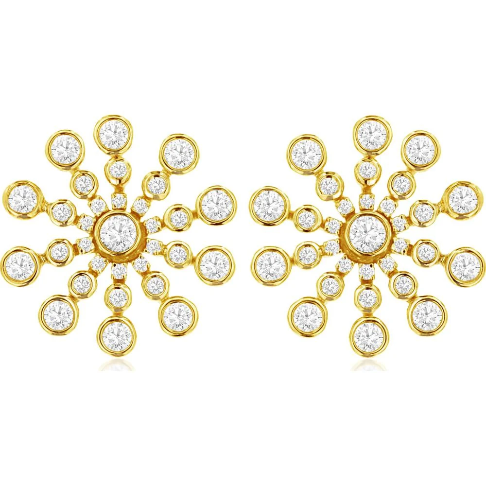 14K Yellow Gold Diamond Starburst Earrings with Bezel Set Round Diamonds - 1.00 Carat Total Weight - Royal Jewelry