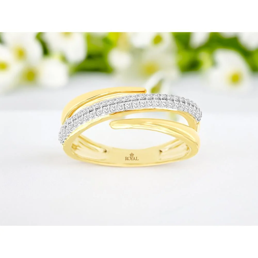 14K Yellow Gold Diamond Wedding Band with Crossover Design and Round Brilliant Cut Diamonds - 0.28 Carat Total Diamond Weight - Royal Jewelry - Image 2