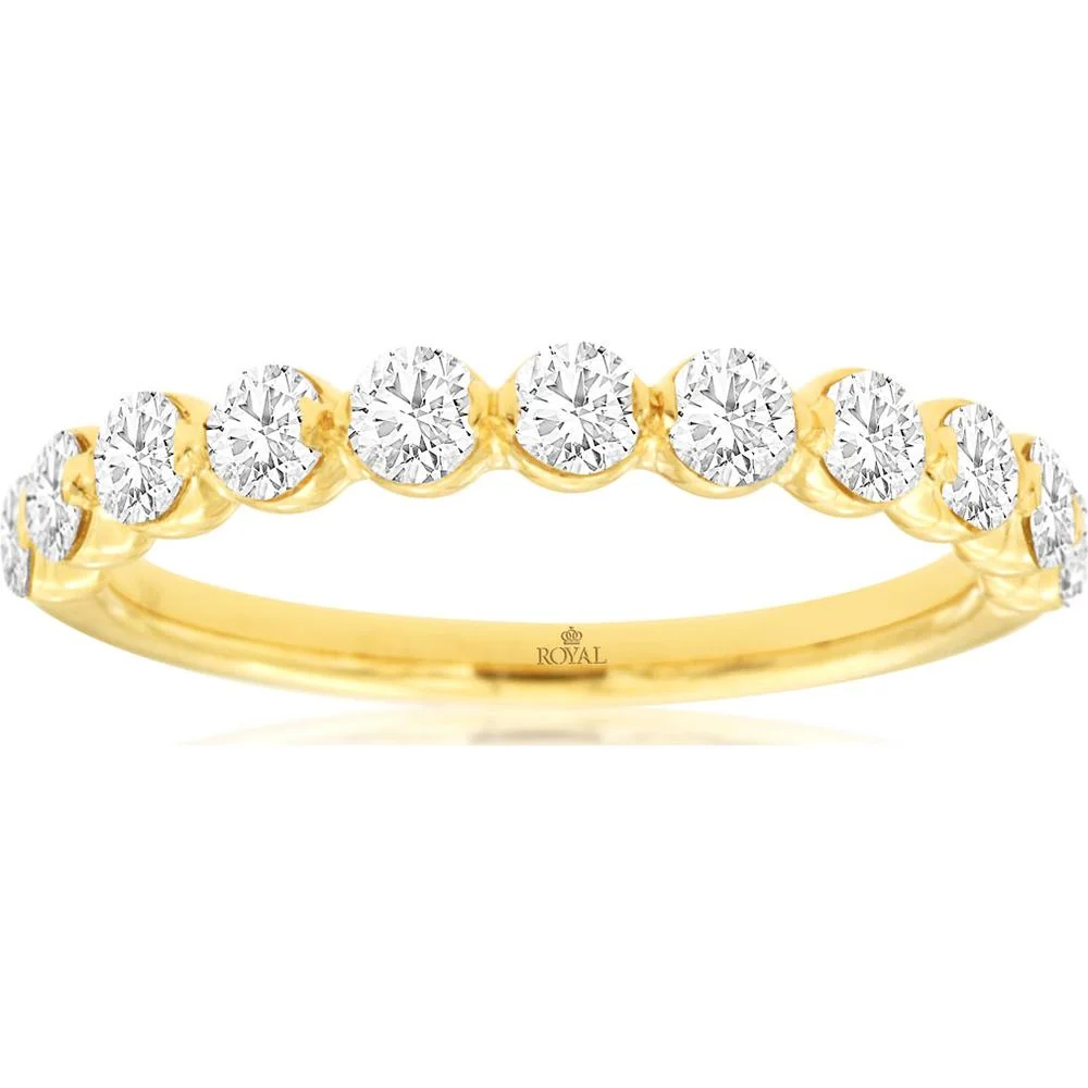 14K Yellow Gold Diamond Wedding Band with Shared-Prong Set Round Diamonds - 0.75 Carat Total Diamond Weight - Royal Jewelry