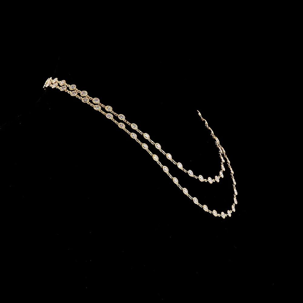 14K Yellow Gold Double Strand Station Necklace with 87 Bezel Set Round Lab Grown Diamonds - 14.36 Carat Total Weight, E-F Color VS2 Clarity - Covaloro Fine Jewelry - Image 3