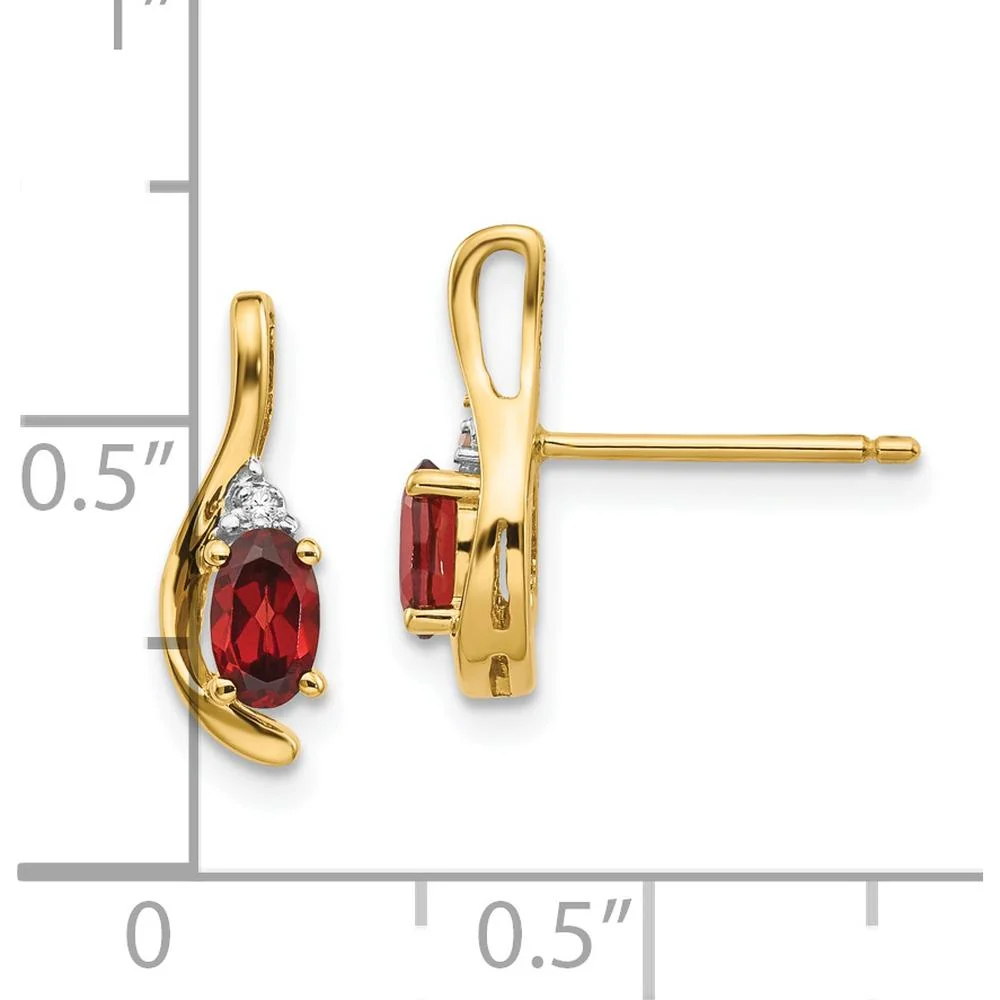 14K Yellow Gold Drop Earrings with Oval Garnet and Round Diamonds - 0.30 Carat Total Garnet Weight, 0.005 Carat Total Diamond Weight by Oro Pregiato - Image 4