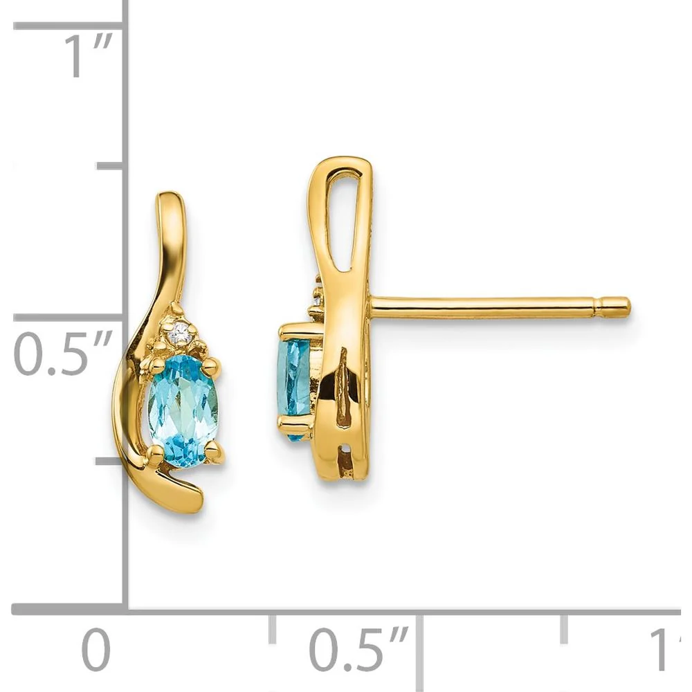 14K Yellow Gold Drop Earrings with Oval Swiss Blue Topaz and Round Diamonds - 0.30 Carat Total Topaz Weight, 0.01 Carat Total Diamond Weight by Oro Pregiato - Image 4
